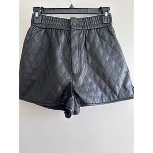 Zara Quilted Faux Leather Shorts Elastic‎ Waist Pockets Black XS